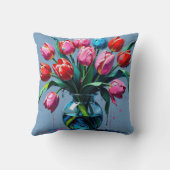 Abstract Digital Painting – Colorful Tulip Bouquet クッション (裏面)