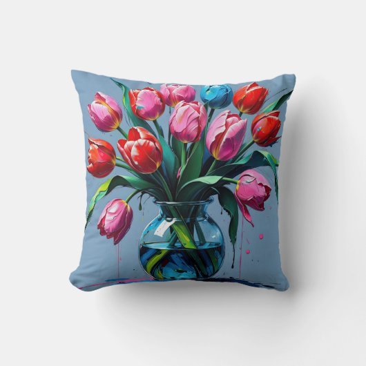 Abstract Digital Painting – Colorful Tulip Bouquet クッション (正面)
