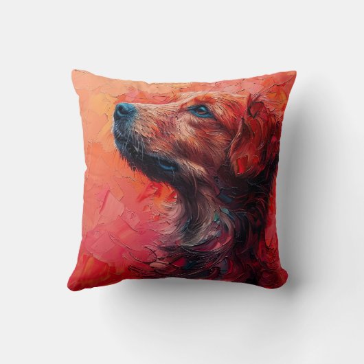 Abstract dog portrait in vibrant red hues. Generat クッション (裏面)