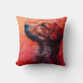 Abstract dog portrait in vibrant red hues. Generat クッション (正面)