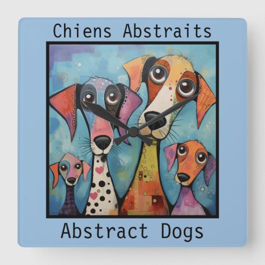 Abstract Dogs blue スクエア壁時計 (正面)