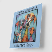 Abstract Dogs blue スクエア壁時計 (傾斜)