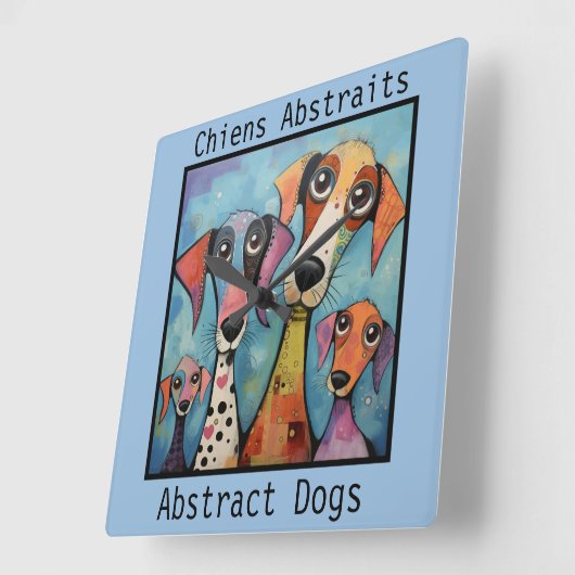 Abstract Dogs blue スクエア壁時計 (傾斜)