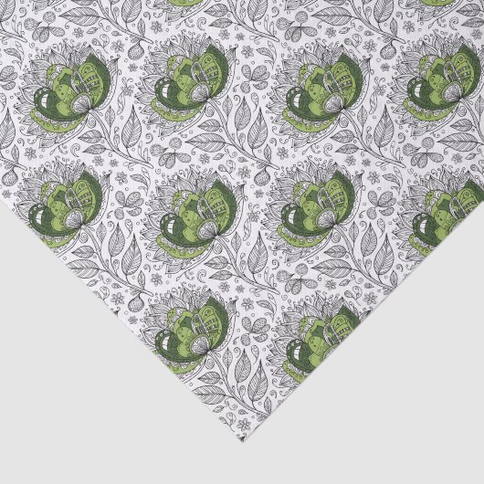 Abstract Doodle Art Style Flowers Shades of Green 薄葉紙 (詳細)