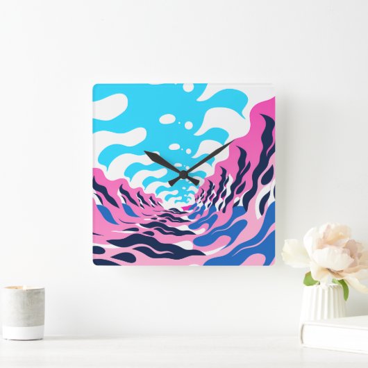 Abstract Dream Wave – Vibrant Surreal Flow スクエア壁時計 (ホーム)