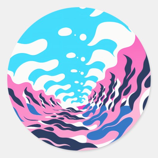 Abstract Dream Wave – Vibrant Surreal Flow ラウンドシール (正面)