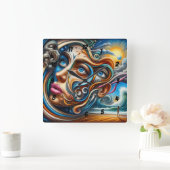 Abstract Dreamscape Ocean Serenity & Cosmic Wonder スクエア壁時計 (ホーム)