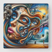 Abstract Dreamscape Ocean Serenity & Cosmic Wonder スクエア壁時計 (正面)