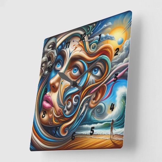 Abstract Dreamscape Ocean Serenity & Cosmic Wonder スクエア壁時計 (傾斜)