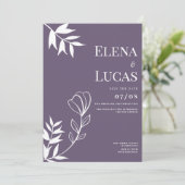 Abstract dusty purple white sketch floral wedding 招待状 (スタンド正面)