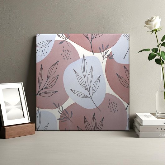 Abstract Dusty Rose and Sage Green Botanical Patte タイル
