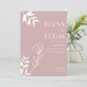 Abstract dusty rose white sketch floral wedding 招待状 (スタンド正面)