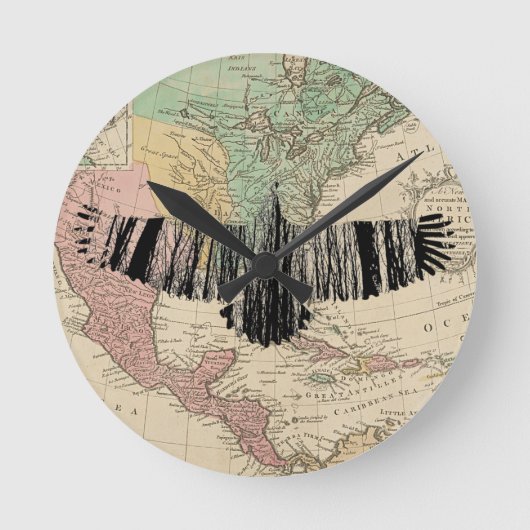 Abstract Eagle Tree Silhouettes America USA Map ラウンド壁時計 (正面)