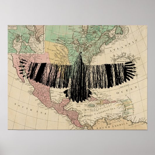 Abstract Eagle Tree Silhouettes Vintage USA Map ポスター (正面)