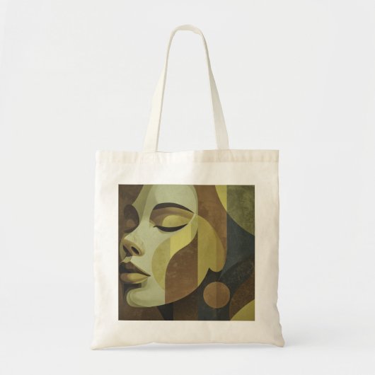 Abstract Earth-Tone Face Tote Bag トートバッグ (正面)