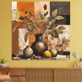Abstract Earthy Still Life - Terracotta & Olive キャンバスプリント