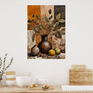 Abstract Earthy Still Life - Terracotta & Olive ポスター