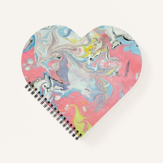 Abstract Ebru Water Marbling Pastel Heart Shaped ノートブック (正面)