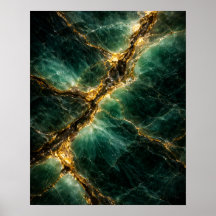 Abstract Emerald Green Jade and Gold Art Poster