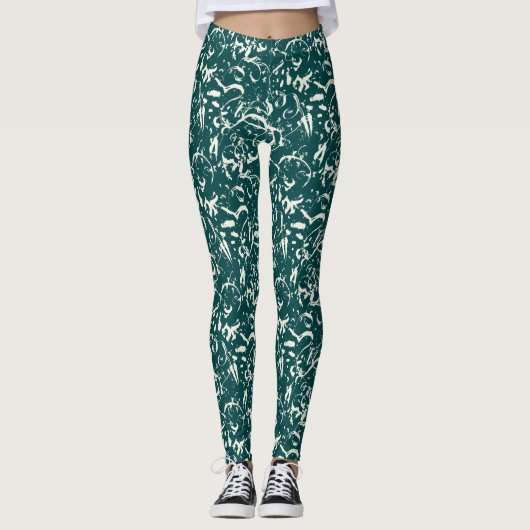 Abstract Emerald Green Leggings  レギンス (正面)