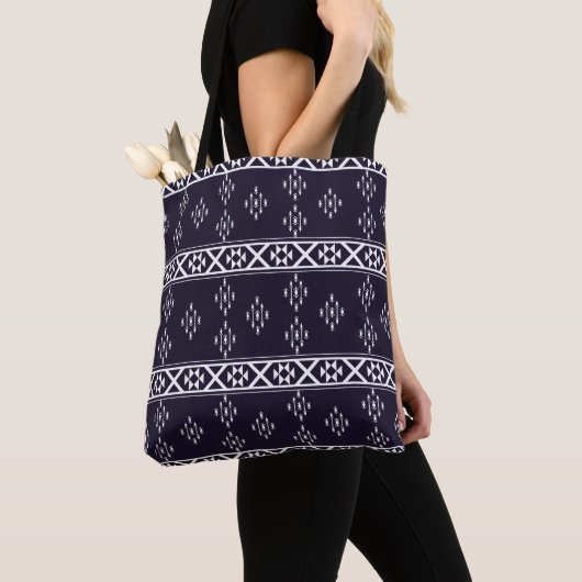 Abstract ethnic geometric pattern design Blue back トートバッグ (クローズアップ)