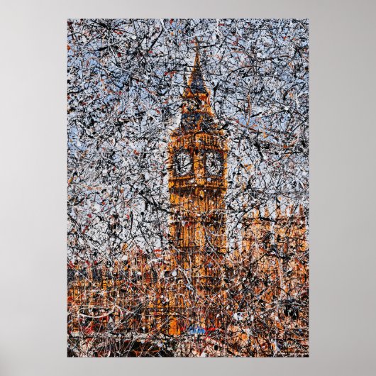 Abstract Expressionist Big Ben London Drip Art ポスター (正面)