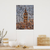 Abstract Expressionist Big Ben London Drip Art ポスター (キッチン)