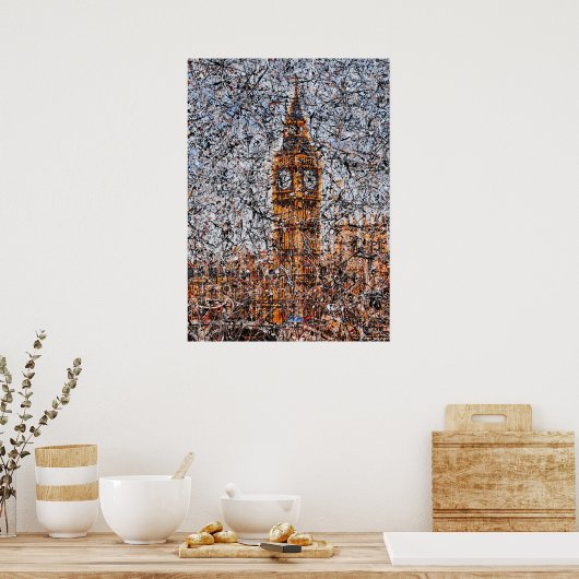 Abstract Expressionist Big Ben London Drip Art ポスター (キッチン)