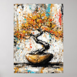 Abstract Expressionist Bonsai Tree Zen Nature Art ポスター