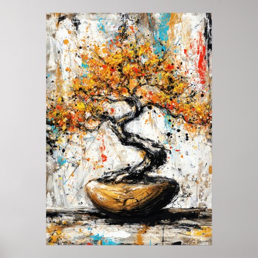Abstract Expressionist Bonsai Tree Zen Nature Art ポスター (正面)
