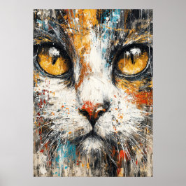 Abstract Expressionist Cat Portrait Modern Animal ポスター