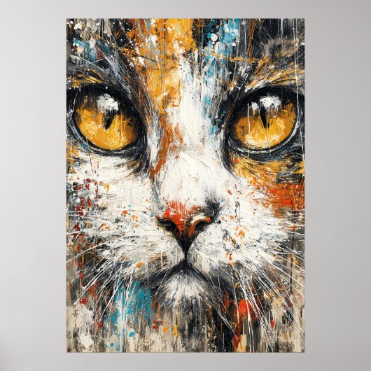 Abstract Expressionist Cat Portrait Modern Animal  ポスター (正面)