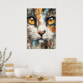 Abstract Expressionist Cat Portrait Modern Animal  ポスター (キッチン)