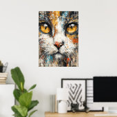 Abstract Expressionist Cat Portrait Modern Animal  ポスター (ホームオフィス)