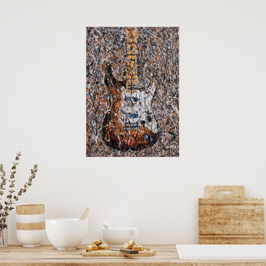 Abstract Expressionist Electric Guitar Drip Art ポスター (キッチン)