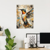 Abstract Expressionist Hummingbird Painting Modern ポスター (ホームオフィス)
