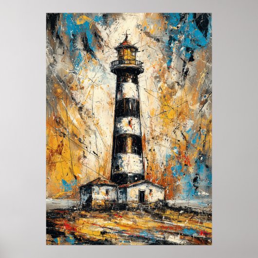 Abstract Expressionist Lighthouse Painting Coastal ポスター (正面)