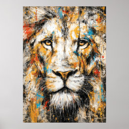 Abstract Expressionist Lion Portrait Modern Wild ポスター