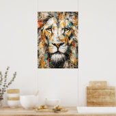 Abstract Expressionist Lion Portrait Modern Wild ポスター (キッチン)
