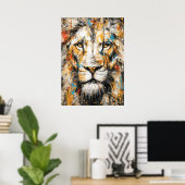 Abstract Expressionist Lion Portrait Modern Wild ポスター (ホームオフィス)