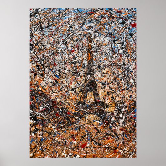 Abstract Expressionist Paris Eiffel Tower Drip Art ポスター (正面)