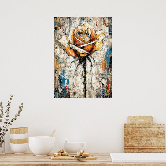 Abstract Expressionist Rose Painting Modern Floral ポスター (キッチン)