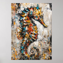 Abstract Expressionist Seahorse Painting Coastal ポスター