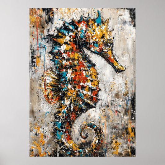 Abstract Expressionist Seahorse Painting Coastal ポスター (正面)