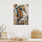 Abstract Expressionist Seahorse Painting Coastal ポスター (キッチン)