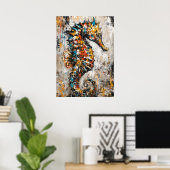 Abstract Expressionist Seahorse Painting Coastal ポスター (ホームオフィス)
