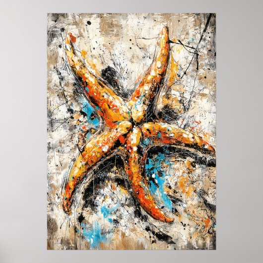 Abstract Expressionist Starfish Painting Coastal ポスター (正面)