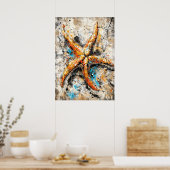 Abstract Expressionist Starfish Painting Coastal ポスター (キッチン)