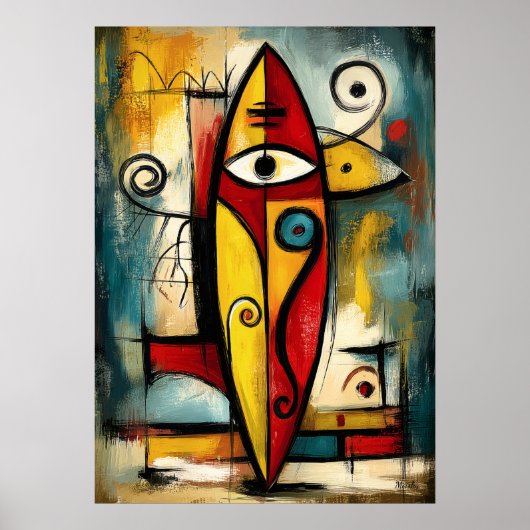 Abstract Expressionist Surfboard – Symbolic Modern ポスター (正面)