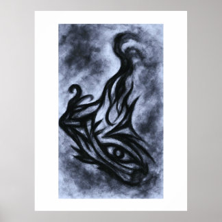 Abstract Eye and Flame Charcoal Art ポスター